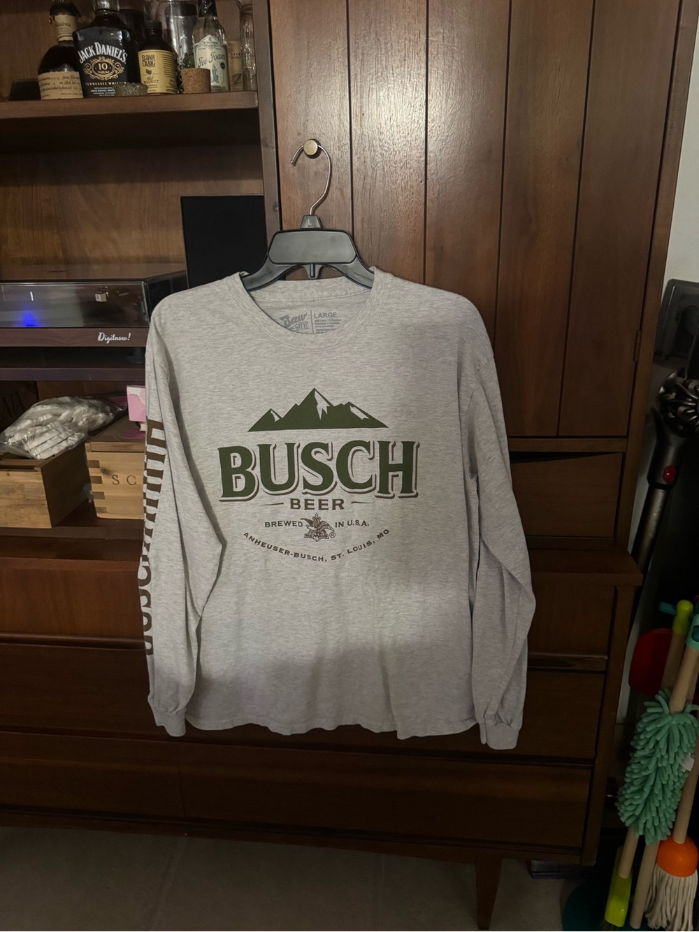 Busch Beer Long Sleeve Graphic Tee - Gray
